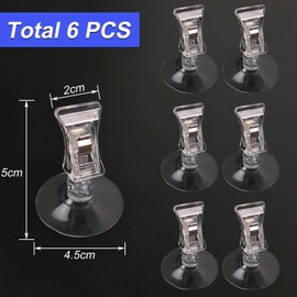 BUKEQILA Suction Cup Clip Suction Hooks with Clip - 6 Pieces Suction Cup Holder with Clip, Aquarium Suction Clips Supermarket Label Clip, Car Parking Card Holder Windscreen Clip Photo Clips