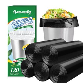 2 Gallon 120pcs Small black Trash Bags(Fit 1.8-2 Gal) Plastic Strong black Garbage Bags,Bathroom Trash Can Bin Liners,Waste Basket Liner,Fit 6-8 Liter, 1.8 Gallon,2 Gallon (2-Black120)