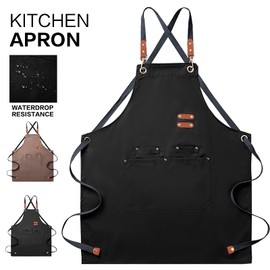 EWIZ Cotton Canvas Apron with 4 Pockets and Adjustable Cross Back Straps, Cooking Aprons for Men or Women Chef Waiters Artists Barista Bartender BBQ Aprons (M,Black)
