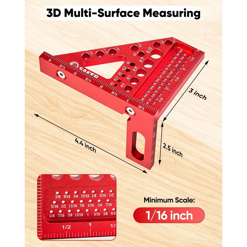 3D Multi-Angle Measuring Square Ruler, Aluminum Alloy Carpenter Square, 0-90°