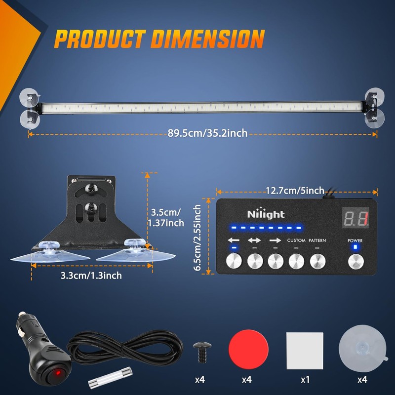 Nilight 144LED Traffic Advisor Strobe Light Bar with Controller Red