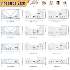 12 Pieces T-Shirt Alignment Ruler, DIY T-Shirts Alignment Ruler, Stencil Ruler, Transparent Ruler, T-Shirt Instructions Ruler, V-Neck for Adults, Youth and Children