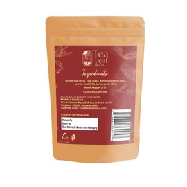 Tea Leaf & Co. Tulsi Ashwagandha Loose Leaf Green Tea Pack (3.52oz/100gm), Lemon peel & Black Pepper, 50 cups, Blended with Fresh Herbs and Spices, Low Caffeine Gluten Free