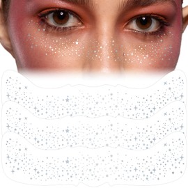 SmallCat 3 Sheets Glitter Freckles Face Tattoo Stickers, Star Glitter Makeup for Women, Waterproof Sparkle freckles, Faux Temporary Freckles for Face Body for Christmas Festivals Parties - Silver