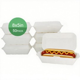 LeePhorn Disposable Clamshell To Go Containers, 8"x 5" Compostable Recyclable Food Grade Material Lunch Box for Restaurant, Party, Microwave Safe（50pcs）