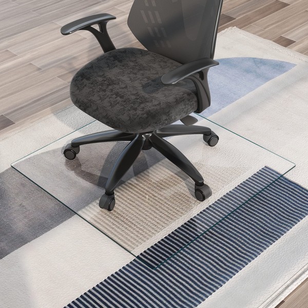 NeuType Glass Chair Mat, Tempered Glass Office Chair Mat for Carpet or Hardwood Floor - Effortless Rolling, Easy to Clean, Best for Your Home or Office Floor (36" x 36" x 1/5", Transparent)