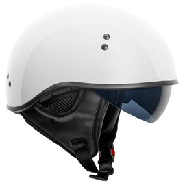 TORC T59 Motorcycle Half Helmet with Magnetic Buckle DOT Approved (Gloss White, Large)