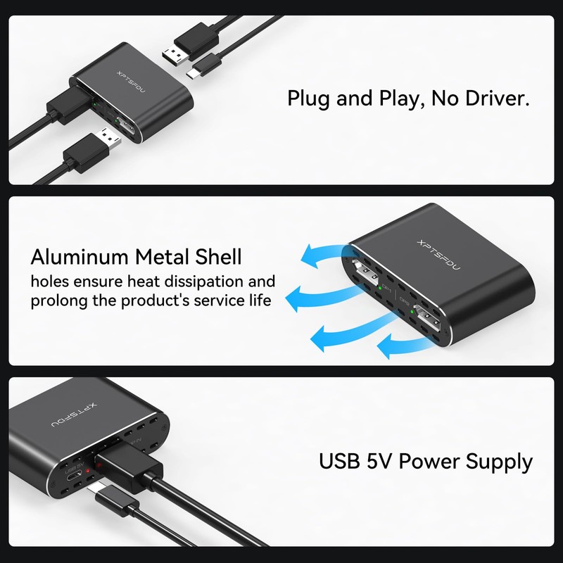 XPTSFDU 4K120Hz DisplayPort to Dual Displayport Splitter for Dual Monitors