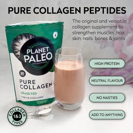 Planet Paleo Pure Collagen Powder (30 Servings, 225g) | for Healthy Skin, Joints, and Gut Health | Grass Fed, Non-GMO and Gluten-Free Bovine Collagen