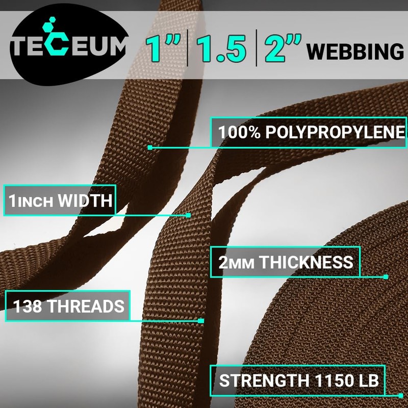 TECEUM 1 Inch Webbing – Brown – 25 Yards –