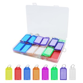 32 Stück Plastik Schlüsselanhänger, Schlüsselanhänger mit Ring, beschreibbare Schlüsselanhänger mit Aufbewahrungsbox, Schlüsselanhänger mit Etiketten für Haustiere, Gepäck, Koffer (8 Farben)