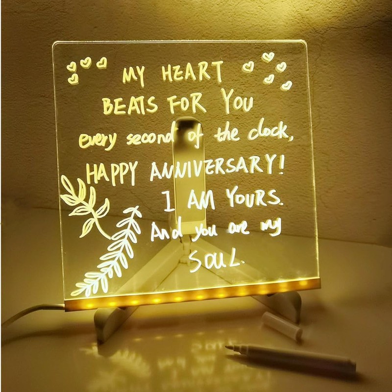 Led Note Board with Colors, Light Up Acrylic Message Board,