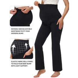 URBEST Women's Maternity Bootcut Yoga Pants - Spring Summer Over The Belly Pregnancy Leggings with Pockets 28" Inseam Black M