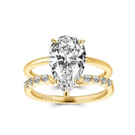 RODIFFY 4 Carat Pear Cut Bridal Wedding Ring Set for Women, S925 Sterling Silver Engagement Ring & Open Wedding Set, Sterling Silver, Cubic Zirconia