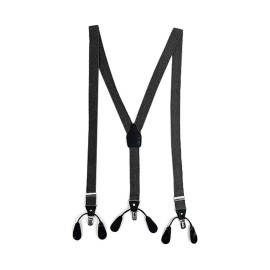 Unbranded Convertible Button or Clip-On Suspenders with Leather Trim (Black)