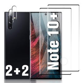SunColorful [2+2 Packs] for Note 10 Plus Screen Protector 6.8 Inch and Camera Lens Protector, 9H Tempered Glass Scratch Resistant, Fingerprint Unlock, Anti Oil anti water, Easy to Install no Bubble