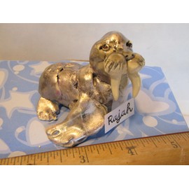" Rajah" WhimsiClay Cute Silver Finish Walrus Mini Figurine, by Amy Lacombe.