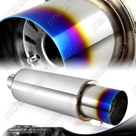 DTM N1 Style Burn Tip 4" Stainless Steel Muffler 2.5" Inlet +Silencer Universal 1