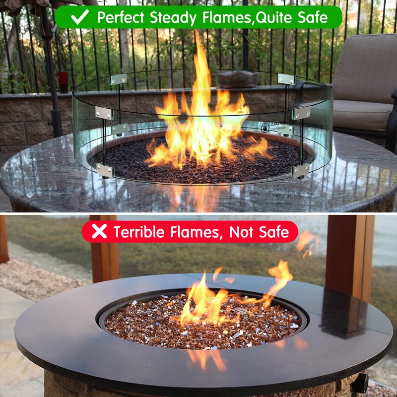 Skyflame 24" Round Fire Pit Glass Wind Guard, Thick &