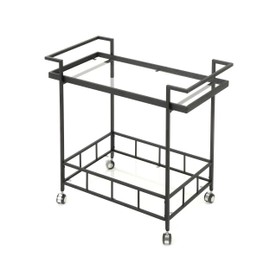 Christopher Knight Home Ambrose Indoor Industrial Iron Bar Cart with Tempered Glass Shelves, Black
