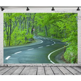 CORFOTO 6x4ft Fabric Forest Road Background Green Forest Trees Photography Backdrop Spring Travel Theme Portrait Decor Nature Landscape Backdrops Photo Studio Props