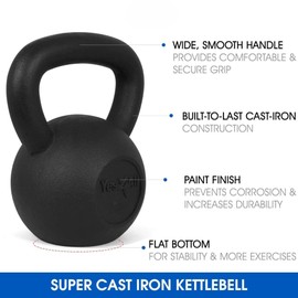 Yes4All Solid Cast Iron Kettlebell Weights Set – Great for Full Body Workout and Strength Training, L - Black 45lb