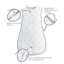 MOXTOYU Baby Sleep Bag, 100% Cotton 1.0 Tog Baby Sleeping Bag, Sleeveless Swaddle Blanket with Two-way Zipper, Baby Blanket For Newborn Boy Girl, Newborn Baby Gift, New Born Baby Essentials 12-18M