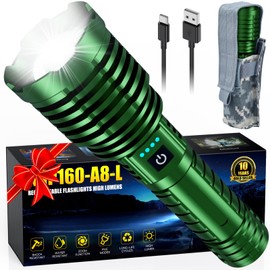Super Bright Rechargeable LED Flashlights 5000.000 High Lumen, Flashlight Up to 25H Long Battery Life| Zoomable| 5Light Modes| IP67 Water Resistant, Tactical Flashlight for Camping (Green)