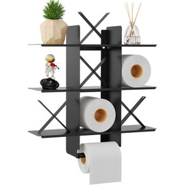 Tic Tac Toe Toilet Paper Holder, Taaji Metal Toilet Paper Storage Screw Wall Mounted with Tissue Roll Holder and 4pcs X for Bathroom Washroom, Black