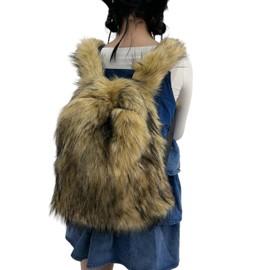 YFJNV Trendy Faux Fur Backpack, Plush Fluffy Design, Available in White, Black, Red Colors (Brown)