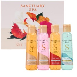 Sanctuary Spa Discovery Body Wash Fragrance Gift Set for Women, 4 x 75ml Body Wash Collection with Signature, Spiced Signature, Lily & Rose & Aqua Serenity Scents