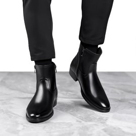 WUIWUIYU Mens Chelsea Boots Leather Wingtip Dress Slip-on Casual Boot Oxfords for Men Black Size 8.5