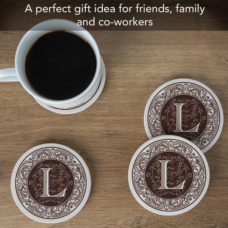 Thirstystone 4-Pack Monogram Letter “L” Sandstone Coasters Manufactured in The
