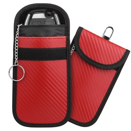 Diyife Faraday Pouch for Car Keys, 2 Pack Car Key Signal Blocking Pouch Bag, RFID Key Pouch Faraday Bag with Hook Securing Keyring for Keyless Car, Anti-Theft Faraday Key fob Protector, Red