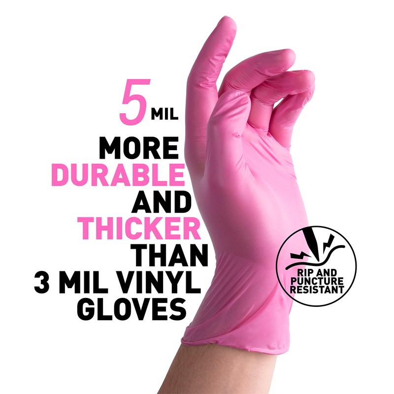 OKIAAS Pink Gloves M|Latex-Free Vinyl Gloves for Household, Food Handling,