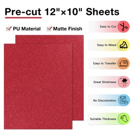 HTVRONT Red Glitter HTV Heat Transfer Vinyl Bundle: 13 Pack 12" x 10" Red Glitter Iron on Vinyl for T-Shirt, Red Glitter Heat Transfer Vinyl for Cricut, Silhouette Cameo or Heat Press Machine