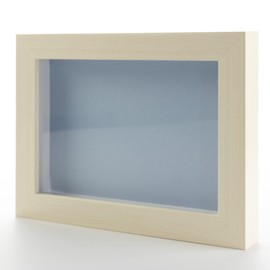 White Wash 20x20 Wood Shadow Box Display Frame with Blue Acid-Free Backing UV Acrylic & Hanging Hardware - with 3/4" Usable Depth - Great Baby Shadow Box Shadowbox