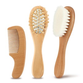 Baby Kamm Set, Baby Haarbürste, Natürliche Holz Babyhaar Haarbürste mit weichen Ziegenborsten, für Säuglinge, Kopfhautpflege, Babyzubehör