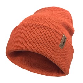 TOSKATOK Unisex Ladies Soft Feel Turn up or Slouch Knit Beanie Hat Warm Winter Woolly Hat-Orange