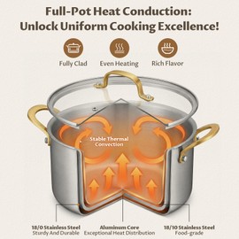 BEZIA 6 Quart 3-Ply Stainless Steel Stockpot, Soup Pot with Lid in Fully Clad Tri-Ply Stainless Steel, Even Heat Distribution, Cooking Pot with Handles, All Cooktops Compatible, Perfect for Stew