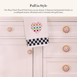 MACKENZIE-CHILDS Round Knob, Decorative Drawer Pull Knob, Pink-and-White Rosy Check