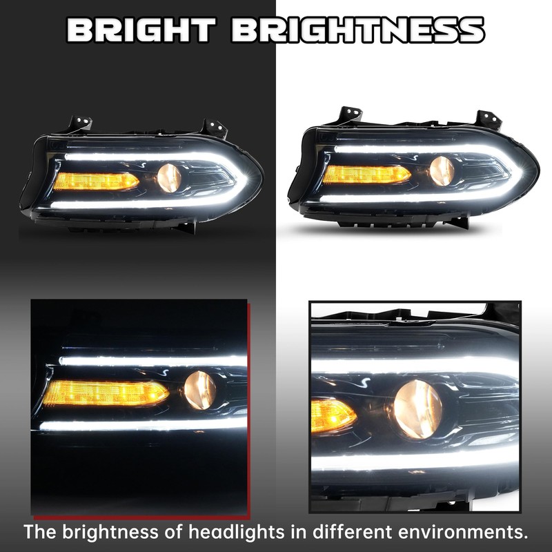 HECASA Left Headlight Assembly with Bulb&LED Compatible with 2015-2023 Dodge