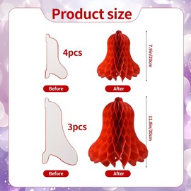 HUIANER Red Honeycomb Bells 7pcs Christmas Wedding Bells Hanging Red Bridal Honeycomb Bells Paper Bells Decoration Supplies for Weddings Parties Baby Showers