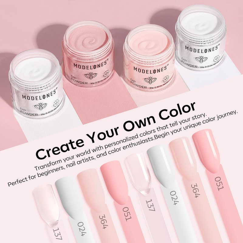 Modelones Dip Powder Nail Kit, 4 Colors Clear Nude White