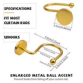 FKKFSS Sturdy Metal Shower Curtain Hooks丨Shower Rod Decorative Curtain Hooks, Rustproof Shower Curtain Rings, Round Curved Hooks Design, Suitable for Home Office Mall Hotel (Gold)