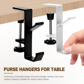 SAFIGLE 2 Pcs ''J''-Shaped Purse Hook for Table: Space Aluminum Bag Hooks for Handbags, Backpacks, and Small Items - Portable Desk Organizer for Home Use (Black & White)