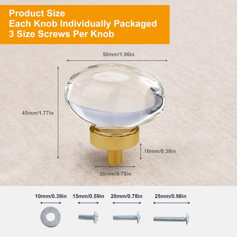 CLCTK 8 Pack Glass Cabinet Knobs and Pulls, Oval Crystal