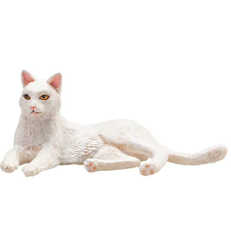 MOJO Cat Lying White Pet Farm Animal Model Toy Figure