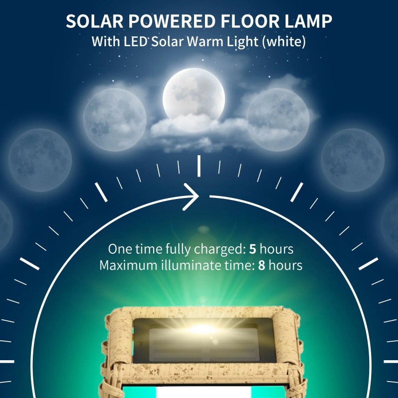 Auto On/Off LED Solar Floor Lamp Outdoor Rattan Garden Lantern