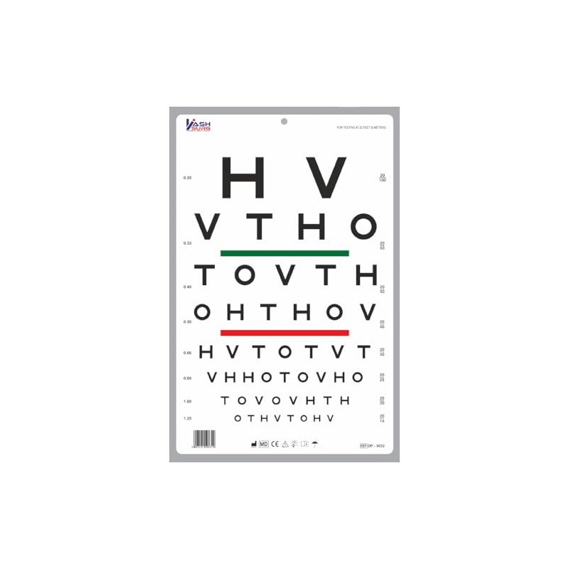 HOTV Optotype Eye Chart with Red/Green Bar Visual Acuity Test
